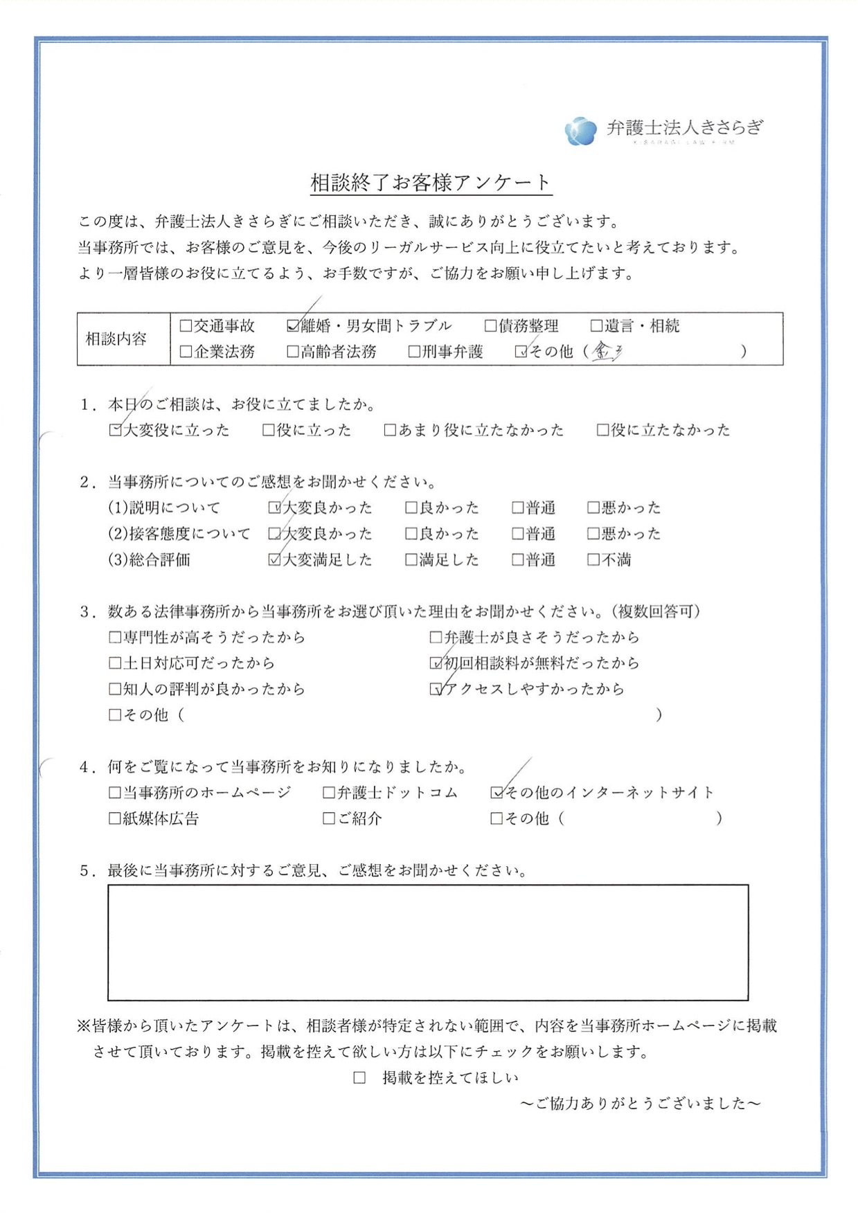 相談内容が大変役に立ちました