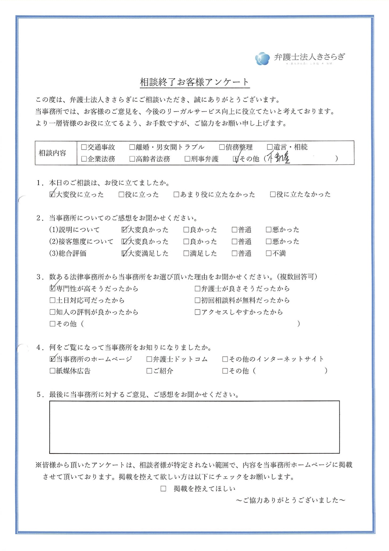 不動産について、相談内容が大変役に立ちました