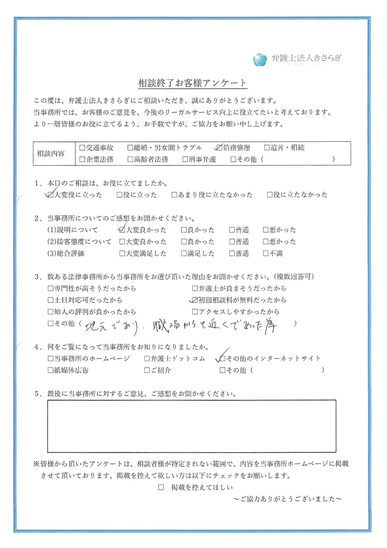 相談内容が大変役に立ちました