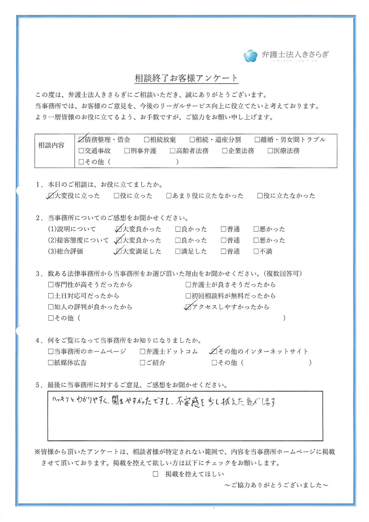 ハッキリとわかりやすく、聞きやすかったですし、不安感を少し拭えた気がします