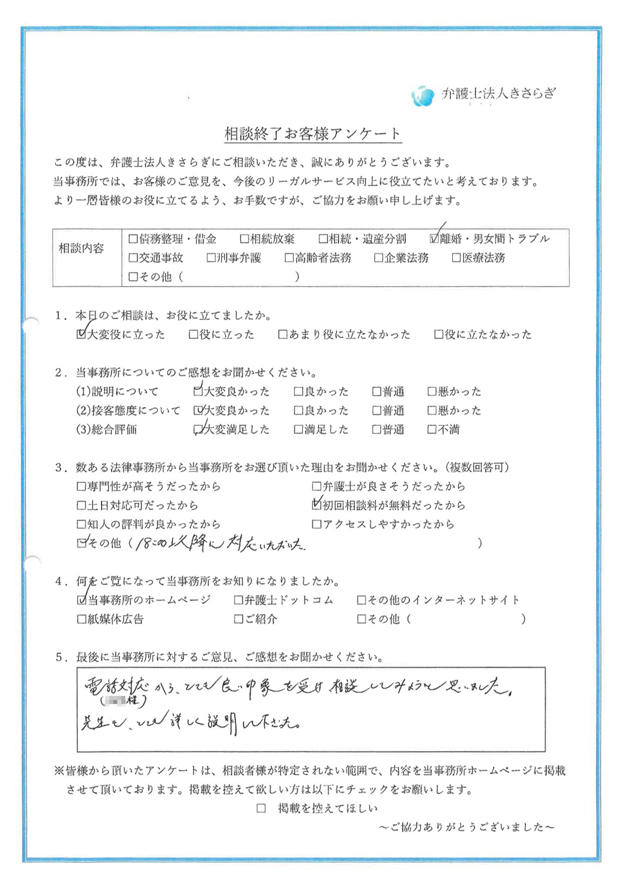 電話対応から、とても良い印象を受け、相談してみようと思いました。先生も、とても詳しく説明して下さった