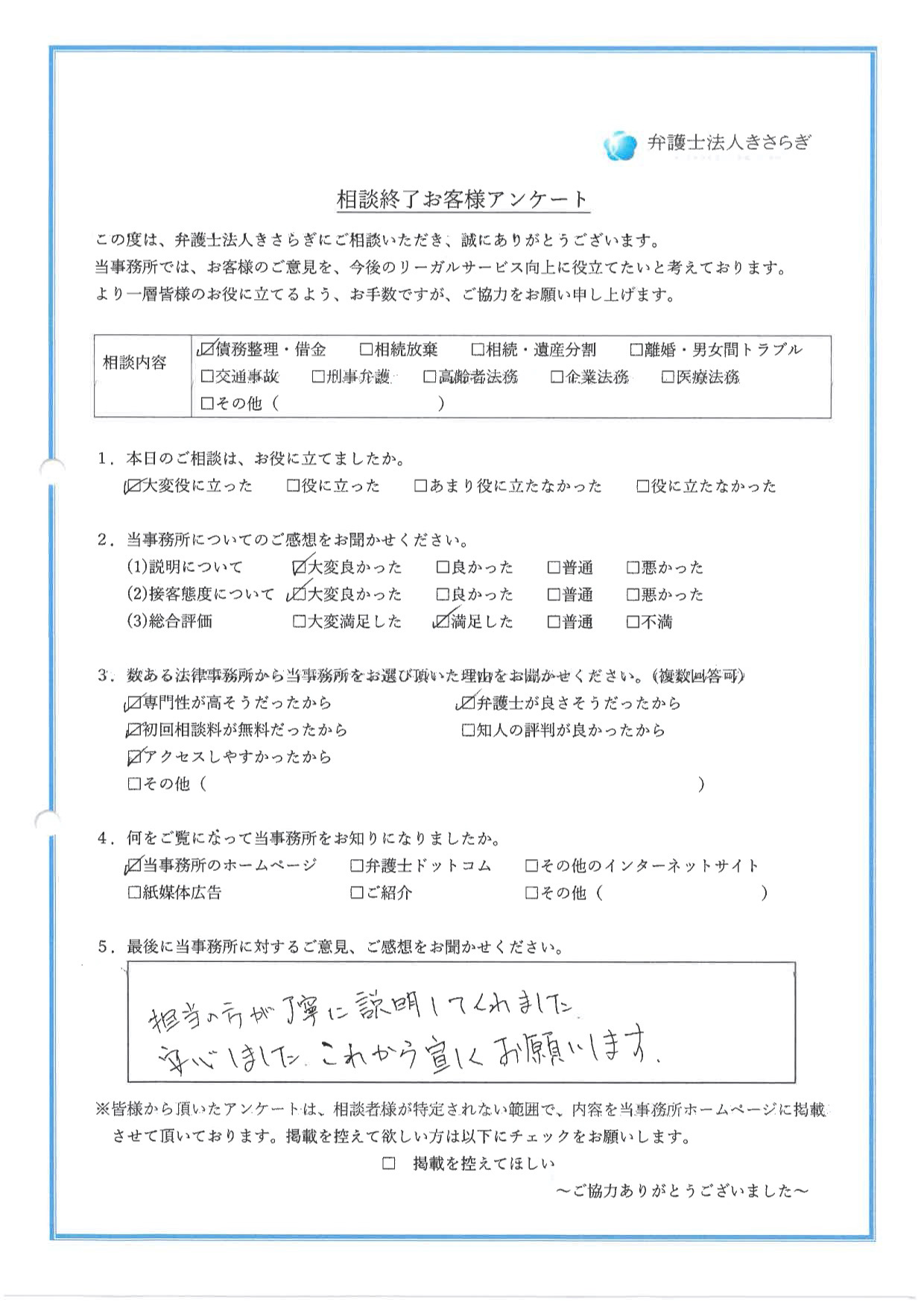 担当の方が丁寧に説明してくれました。安心しました。これから宜しくお願いします