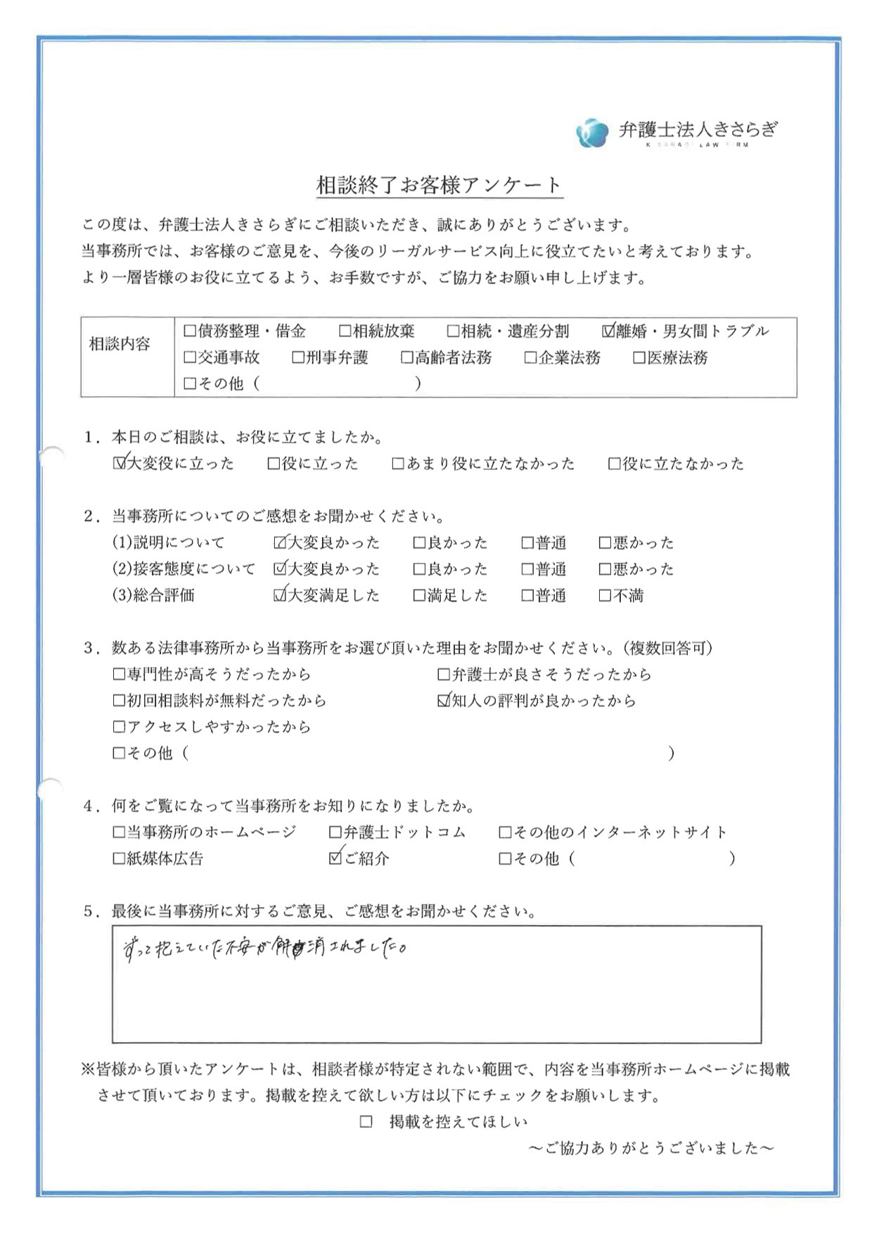 ずっと抱えていた不安が解消されました