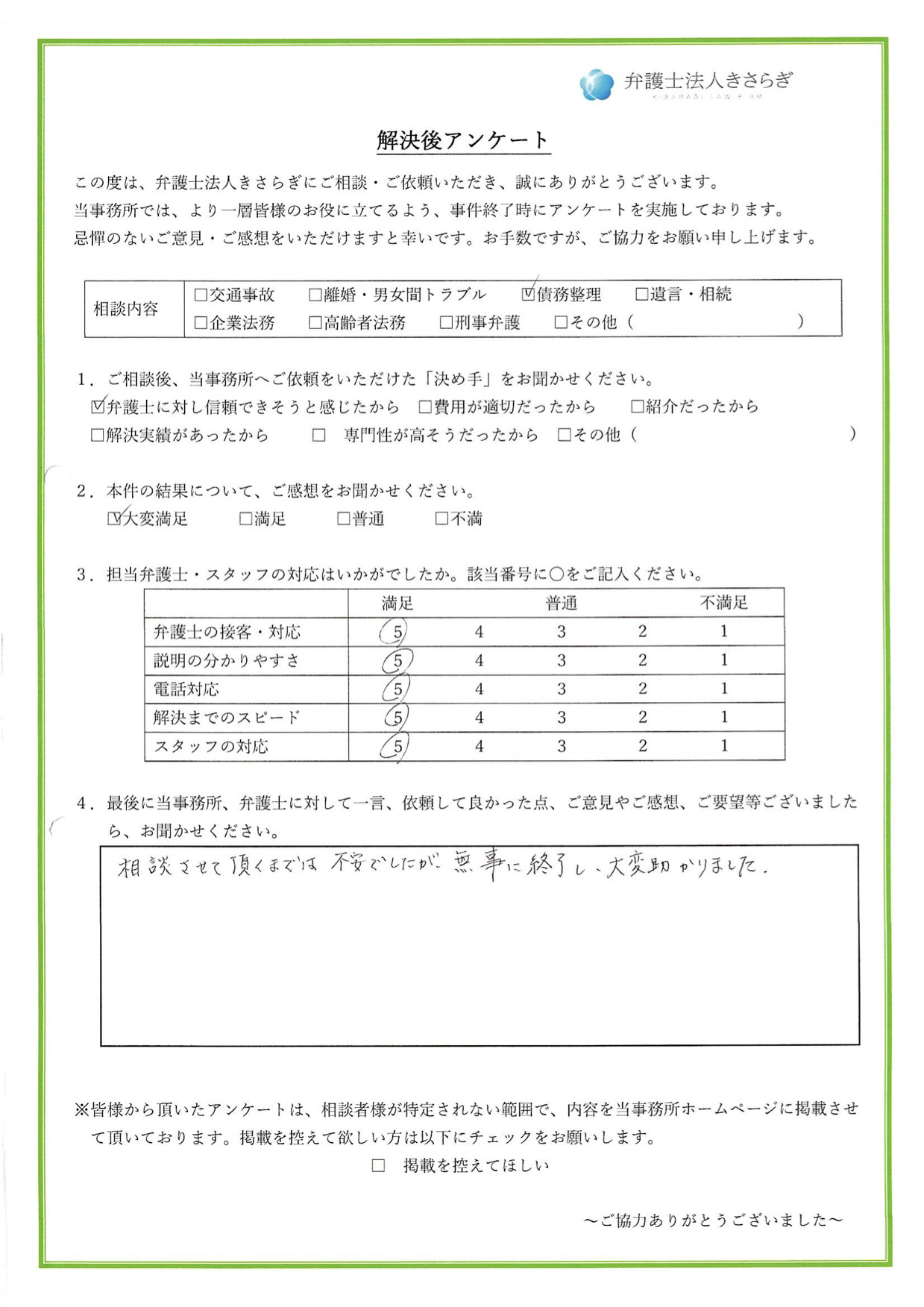 相談させて頂くまでは不安でしたが、無事に終了し、大変助かりました