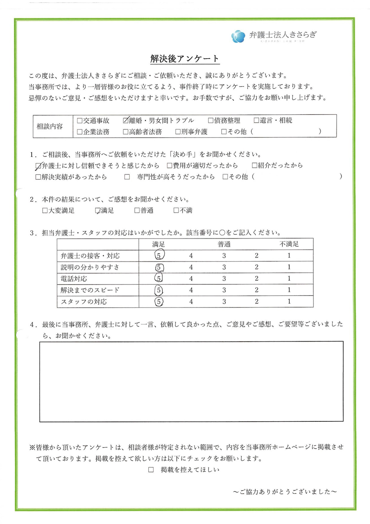 結果に満足しています