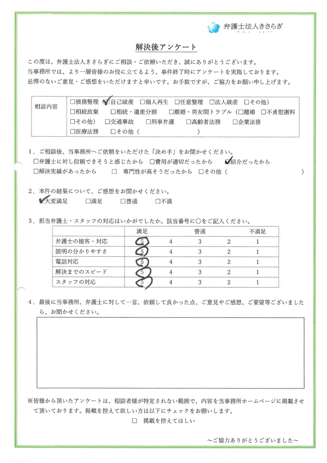 結果に大変満足しています