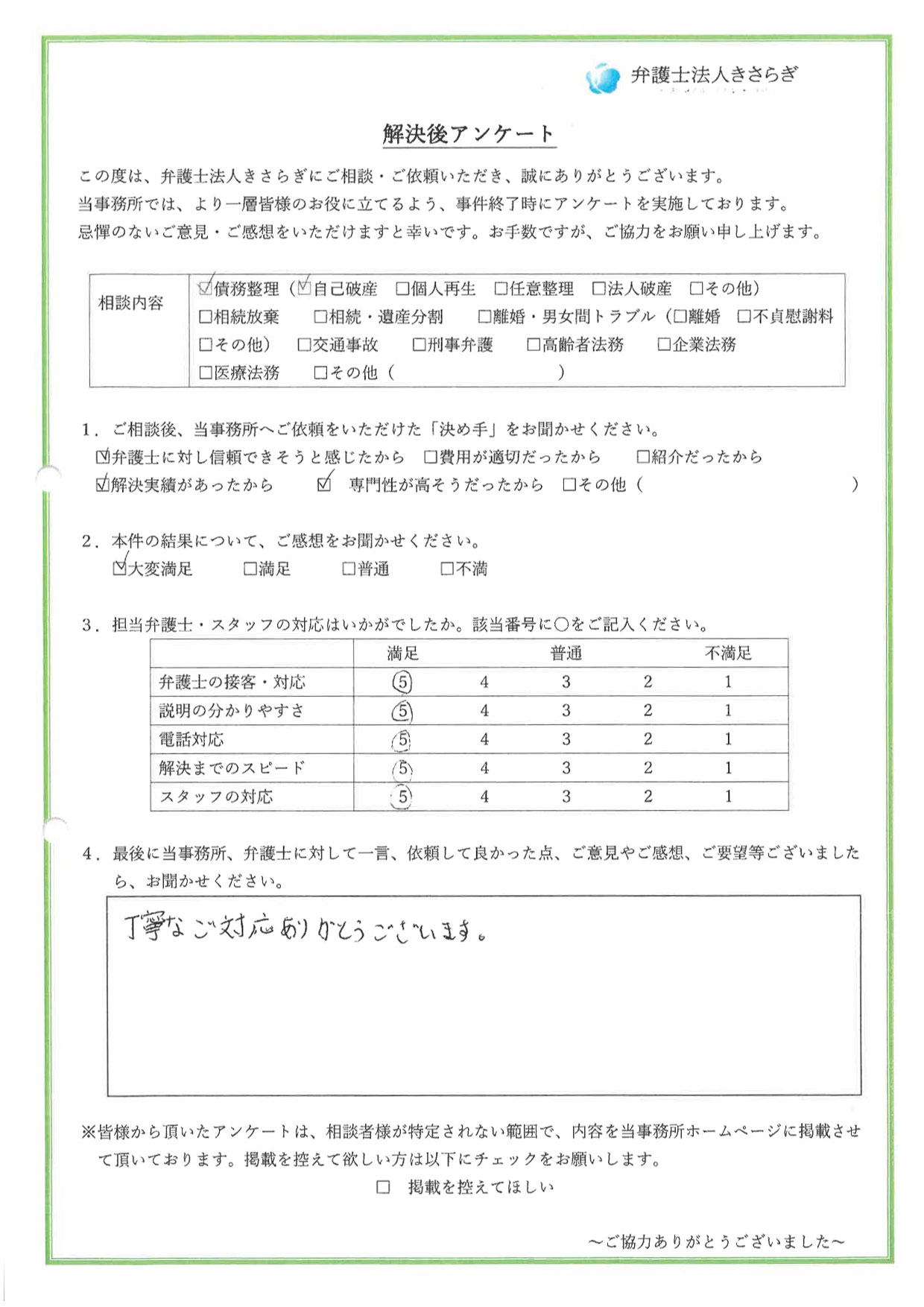 丁寧なご対応ありがとうございます