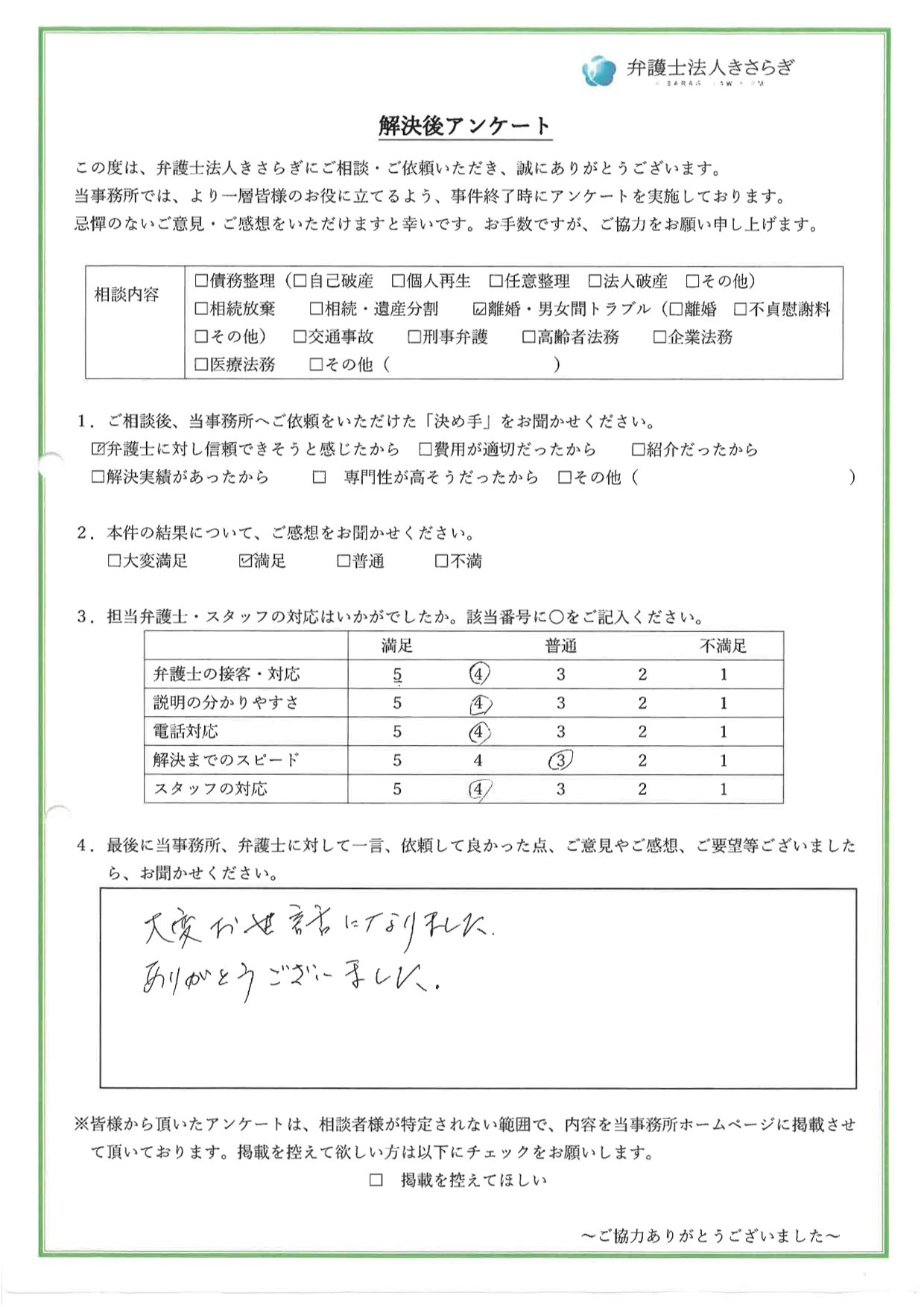 大変お世話になりました。ありがとうございました