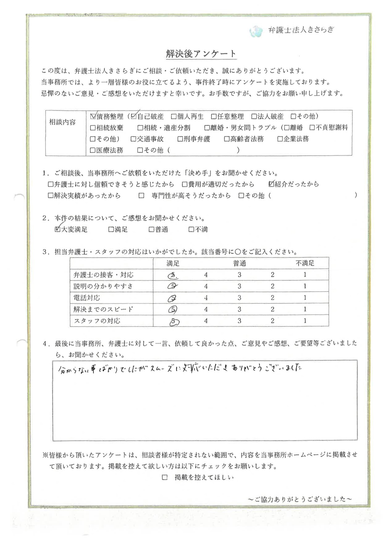 分からない事ばかりでしたが、スムーズに対応いただきありがとうございました